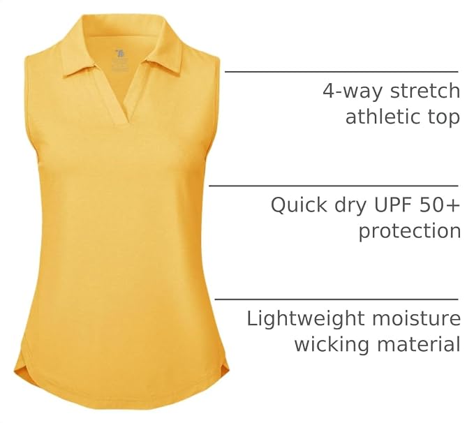 BGOWATU Women's Sleeveless Golf Polo Shirts Collared V Neck Tennis Tank Tops UPF 50+ Quick Dry Lightweight