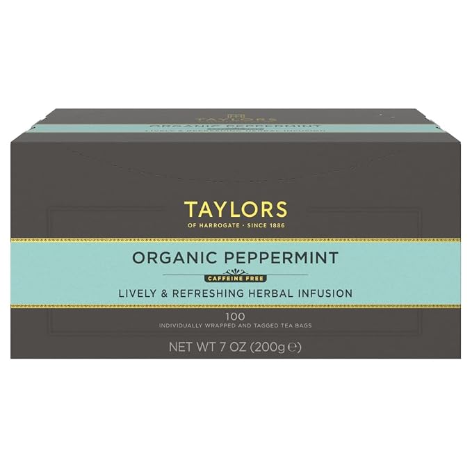 Taylors of Harrogate Organic Peppermint, Herbal Tea, Individually Wrapped Bags, 100 Count (Pack of 1), Clean, Pure and Refreshing, Caffeine-Free, Enjoy Hot or Iced, 100 Teabags