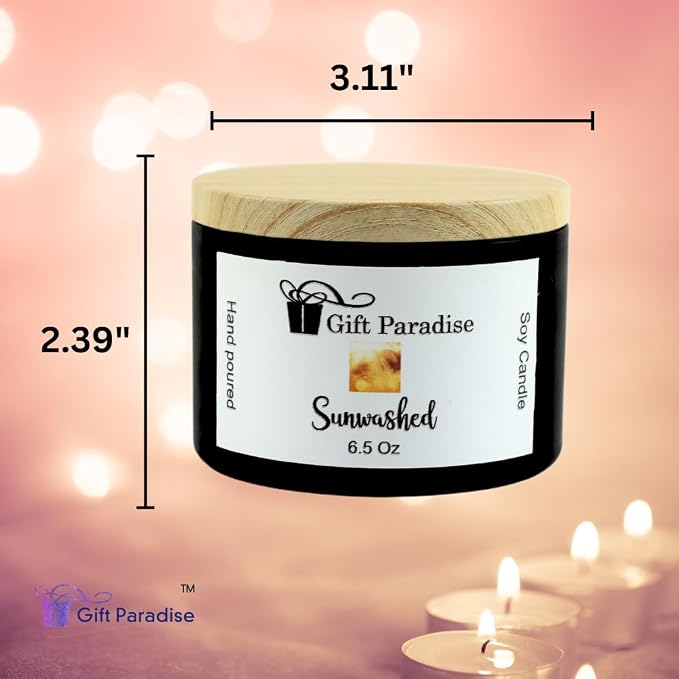 Sunwashed Soy Wax Candle in Black Metal Tin, 6.5 oz, Cotton Wick