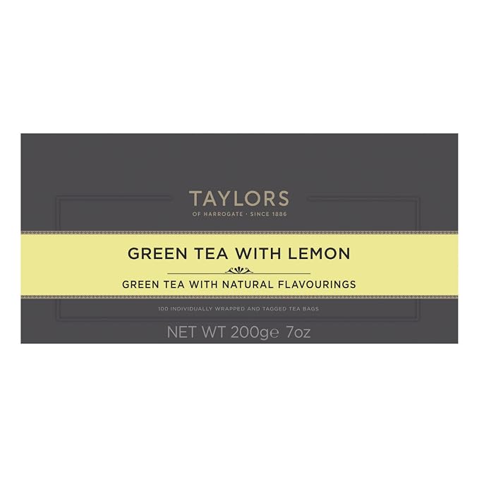 Taylors of Harrogate Green Tea with Lemon, Individually Wrapped Bags, 100 Count (Pack of 1), Citrussy, Mellow and Light, Caffeinated, Enjoy Hot or Iced, 100 Teabags