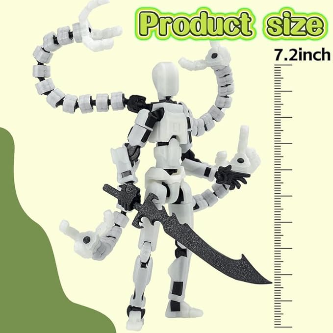 T13 Action Figure, Assembly Completed Dummy 13 Action Figures,T 13 3D Printed Toys - The Premium Action Figures for Sci-Fi Enthusiasts,Four Claws Robot (White - Glows in The Dark, 7.2 Inch)