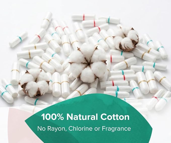 Veeda 100% Natural Cotton Tampons Super Absorbency - Non-Applicator Tampons with leak proof protection - Unscented, Chlorine & Toxin Free - 96 Count