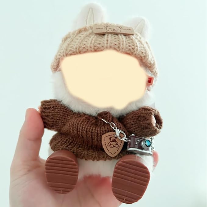 3 PCS Doll Clothes for labubu,17cm Dolls Outfit Accessories,for la-bubu Dolls/for la-bubu Outfit,Brown Sweater+ Small Camera+White Headband It's a Gift for labubu Enthusiasts and Collectors (No Doll)