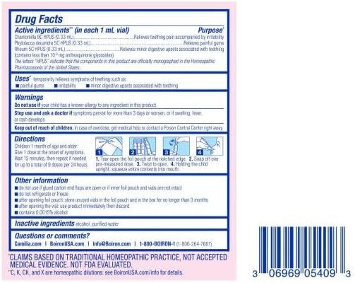 Boiron Camilia Teething Drops for Daytime and Nighttime Relief of Painful or Swollen Gums and Irritability in Babies - 30 Count