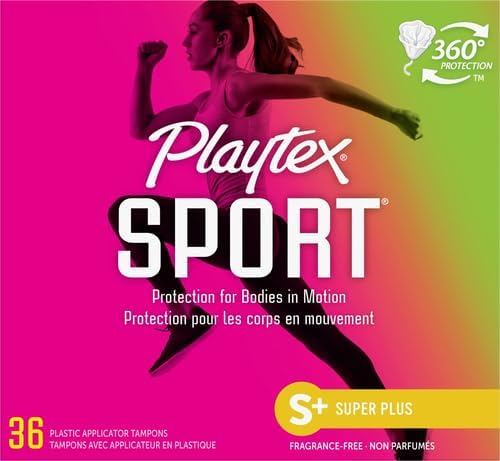 Playtex Sport Tampons, Super Plus Absorbency, Fragrance-Free | 360 Leak Defense | 36 Count, Pack of 12