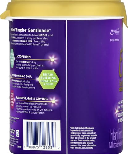 Enfamil Optimum Gentlease Baby Formula, Our Closest Formula to Breast Milk For Fussiness, Crying, Gas & Spit-up, Immune-Supporting Lactoferrin also found in Breast Milk, 19.5 Oz (Pack of 3)