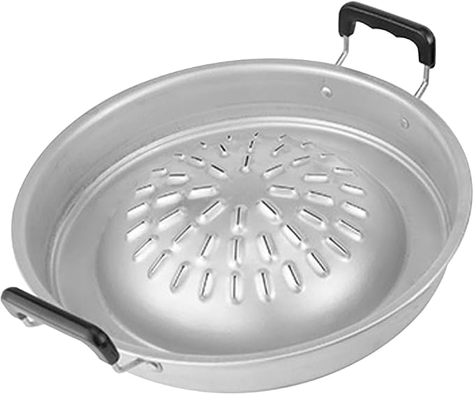 BESPORTBLE Thai Korean Bbq Grill Pan, Stainless Steel Barbecue Grill Tray Camping Bbq Pan Smokeless Roasting Pan Cooking Meat Vegetable Stovetop Plate for Outdoor 30cm