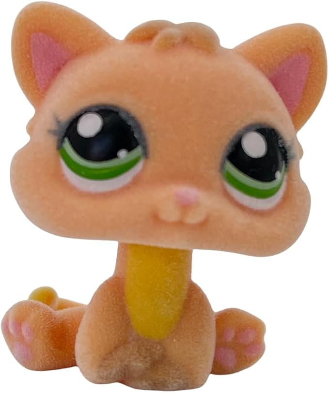 Custom Flocked Pet Shop Toy Fuzzy Animal Figure Short Hair Cat Kitty Kitten Deer OOAK (Yellow #1691)