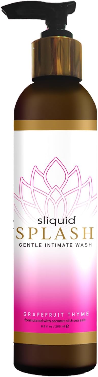 Sliquid Splash Feminine Wash for Women, Grapefruit Thyme, 8.5 Oz | Gentle Intimate Wash for Sensitive Areas with Coconut Oil & Sea Salt, Paraben- and Glycerin-Free, 100% Vegan-Friendly