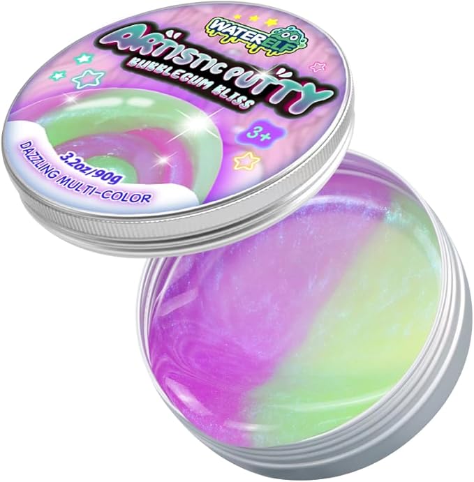 WATERELF Putty for Kids, Fidget Stress Relief Play Putty for Boys Girls Adults, Non-Sticky Therapy Toys - 3.11 Inch 3.2 Oz - P008-Green/Purple