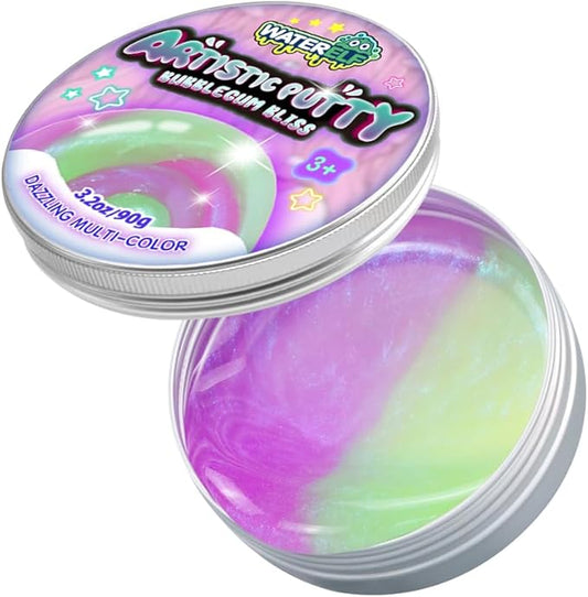 WATERELF Putty for Kids, Fidget Stress Relief Play Putty for Boys Girls Adults, Non-Sticky Therapy Toys - 3.11 Inch 3.2 Oz - P008-Green/Purple