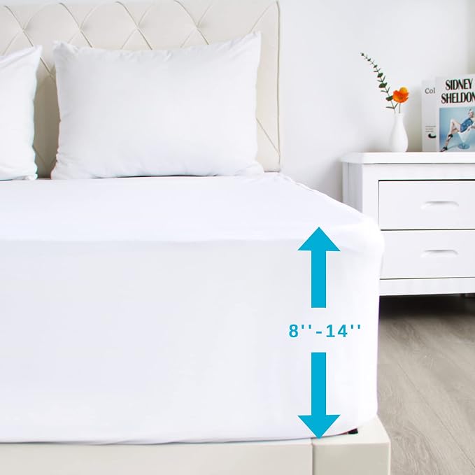 2 Pack Twin Mattress Protector Waterproof, Noiseless & Soft Coverage Mattress Fitted Sheet Twin with Deep Pocket up to 14", Super Breathable & Easy Wash Twin Size Mattress Protector