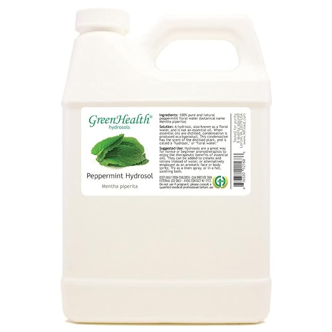 GreenHealth Peppermint Hydrosol (Floral Water) - 32 fl oz Plastic Jug w/Cap - 100% Pure (NOT Oil)