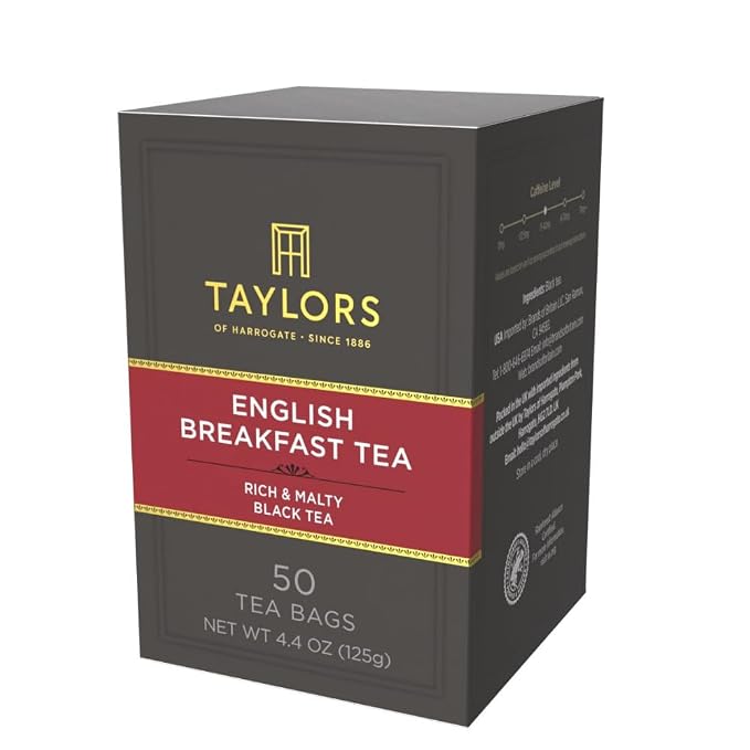 Taylors of Harrogate English Breakfast, Black Tea, Pillow Tea Bags, 50 Count (Pack of 6), Rich, Bright & Malty, Caffeinated, Enjoy Hot or Iced, 300 Teabags Total
