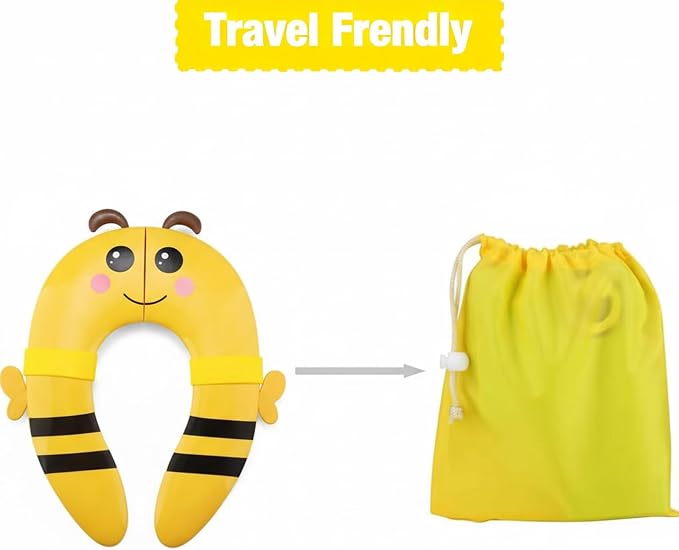 PandaEar Toilet Seat Cover | Folding Travel Toilet Seat for Children and Potty Training | Portable Silicone Toilet Seat for Toddlers, Boys & Girls with Non-Slip Silicone Pads -Bee