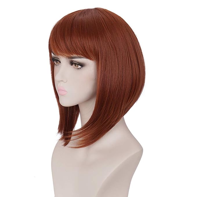 morvally Short Straight Reddish Brown Natural Synthetic Hair Bob Wig for Women Girls Cosplay, Costume Party, Halloween