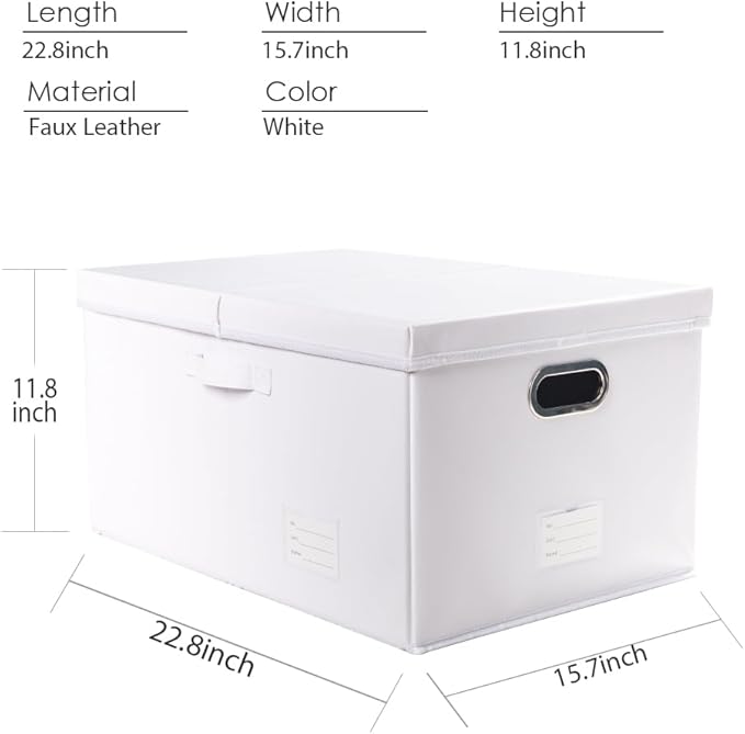 Collapsible Storage Box with Lid [1-Pack] Leather Fabric Foldable Storage Bin Organizer Container Basket Cube with Cover for Home Bedroom Closet Office Nursery White (22.8X15.7X11.8)