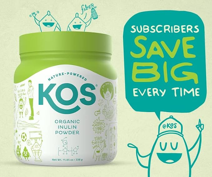 KOS Organic Inulin Powder, Unflavored & Unsweetened Superfood - Vegan Inulin for Prebiotic Intestinal Support, Digestive Health Promoting - USDA Certified, Non-GMO, Soy & Gluten-Free, 112 Servings Bag