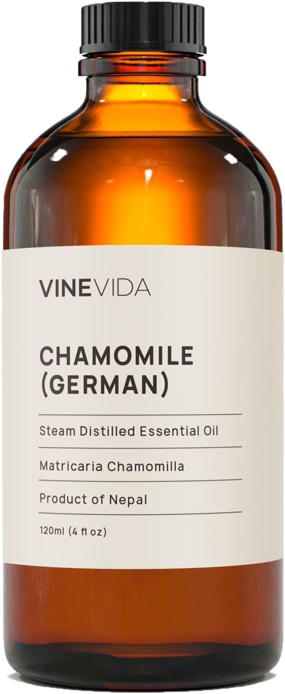 VINEVIDA Chamomile German Essential Oil 4 oz - Undiluted Chamomile Oil 4 oz - Chamomile Candle Oil Scent - DIY Candle Scents for Candlemaking - Bulk Essential Oil for Soap Making