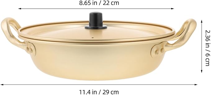 Luxshiny Korea Ramen Pot, Korean Ramen Cooking Pot with Lid Korean Noodle Pot Aluminum Noodle Hot Pot Shin Ramyun Pot for Kitchen Cookware (double Handle) (8.6in), 22X5CM, Golden, 809UF133R15Q