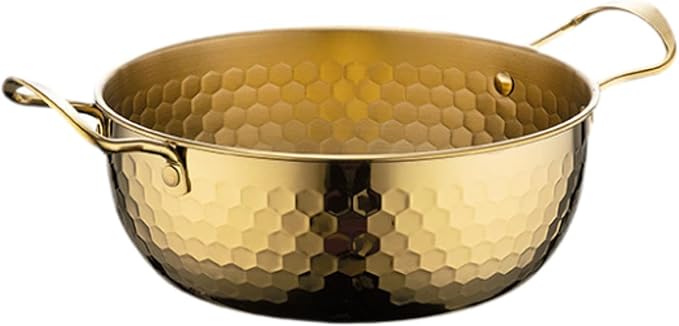 Generic Korea Ramen Pot, Stainless Steel, Gold, 22cm, No Lid, Portable, Fast Heating, Multifunctional, Suitable for Home, Kitchen, Camping, Picnic, Restaurant