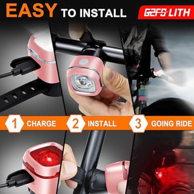 Bicycle Front and Rear Lights,Bike Light, Type-C Rechargeable, Flashing Light，Suitable for Night Riding, Cycling，Accessories for Bicycle，Headlight &Taillight for Girls Kids