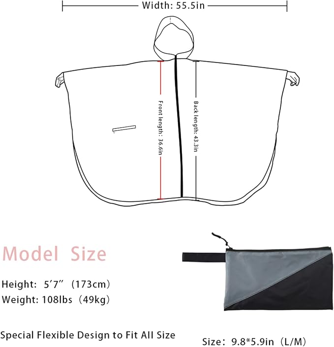 Fashion Hooded Rain Poncho Waterproof Raincoat Jacket with pocket for Women/Men/Adult