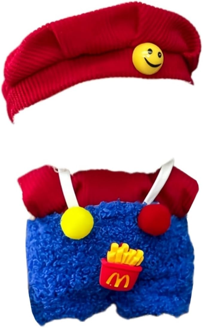 Clothes for Labooboo Dolls 17cm, Lububu Dolls Clothing Accessories Set, LebubuDesigner Clothes Outfits for Plush Dolls 7 Inch, Red Jumpsuit, Blue Overalls