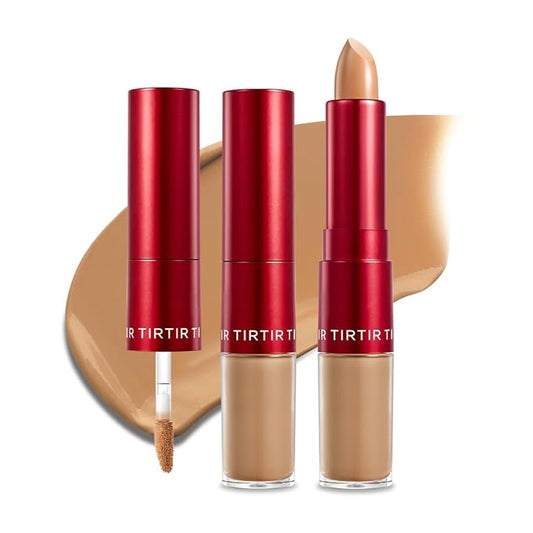 TIRTIR Glide&Hide Blurring Concealer - Creamy texture, Conceals dark circles and wrinkles, Dual formula (liquid tip & balm stick), Long-lasting wear, Korean Makeup, #7.5W, 0.28 Oz