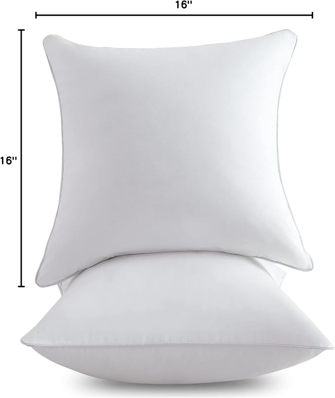 FAVRIQ 16 x 16 Pillow Inserts (Set of 2) - 16 Inch Square Interior Sofa Throw Pillow with 100% Cotton Cover - Decorative Pillow Insert Pair - White Couch Pillow