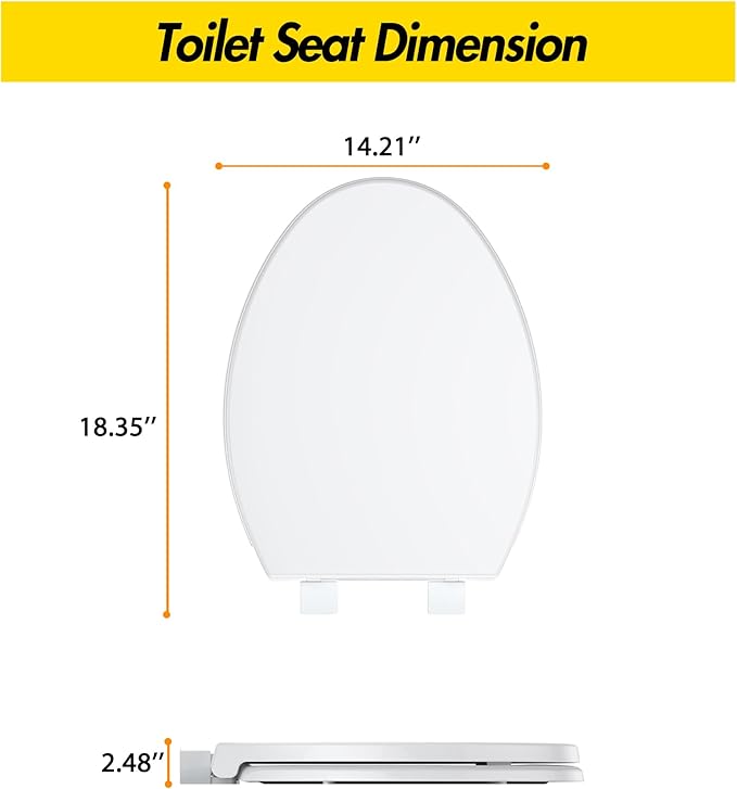 Elongated Toilet Seat Cover – PP Quick Release Flat Lid Toilet Seat, White Soft Close Design for Easy Cleaning & Comfortable Use