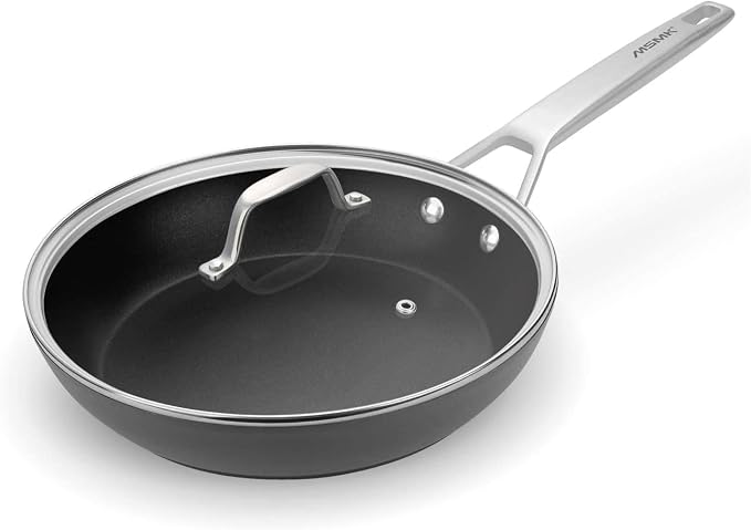 MsMk 12 Inch Nonstick Frying pan with Lid, Grey Large Cooking Pan Skillet | Non Toxic, Even Heating, Easy Clean, Dishwasher & Oven Safe, suitable for gas & electric & induction stoves, PFOA & PFAS Free
