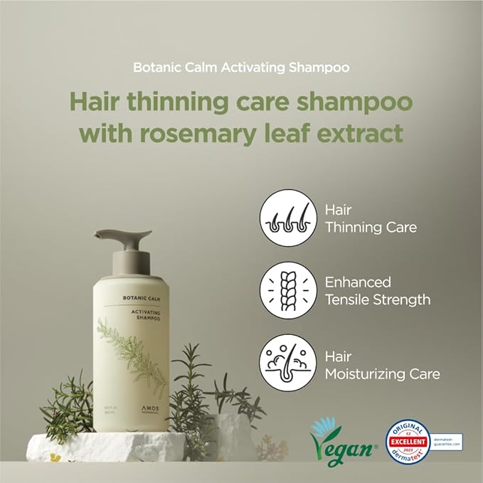 AMOS PROFESSIONAL Botanic Calm Activating Shampoo 2.0 fl.oz + Scalp Serum 0.33 fl.oz + Essential Oil 0.16 fl.oz Mini Kit l Vegan Scalp & Hair Strengthening with Rosemary and Biotin, Sulfate Free