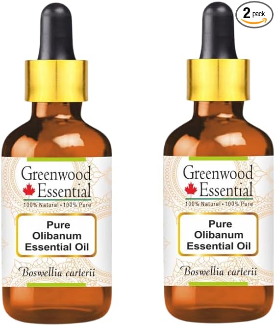 Greenwood Essential Olibanum Essential Oil (Boswellia carterii) with Glass Dropper | Pure | Non-Sticky | Non-Greasy | Lightweight | Men & Women | All Skin Types | Steam Distilled 15ml X 2 (1 oz)