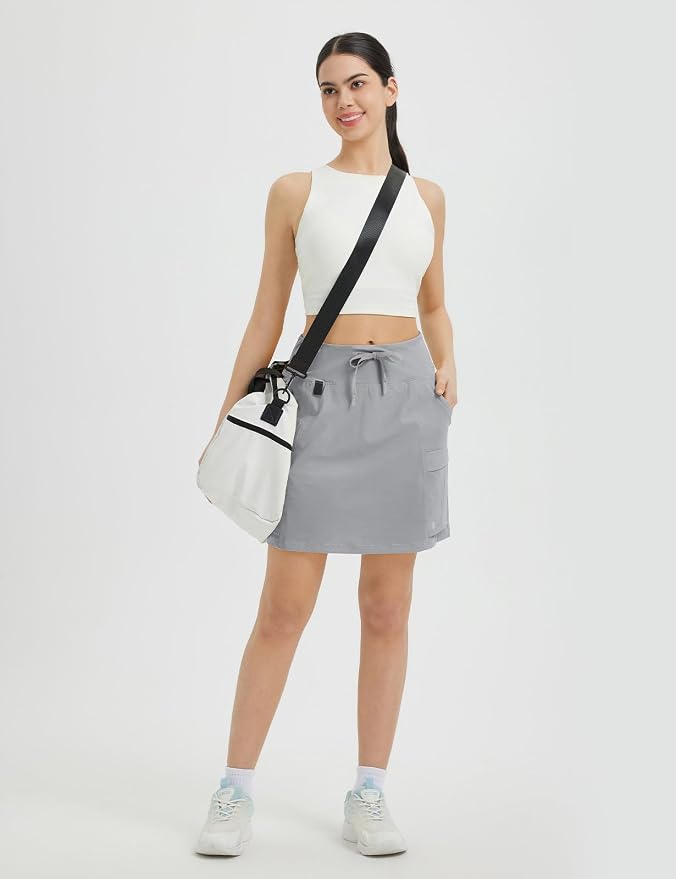 baleaf Women's 16" Hiking Cargo Skort with Pockets Knee Length Skirts | 4 Cargo Pockets, High Waisted, Built-In Shorts, UPF 50+ Sun Protection, Quick Dry, Stretch, Hiking, Golf, Outdoor, Casual