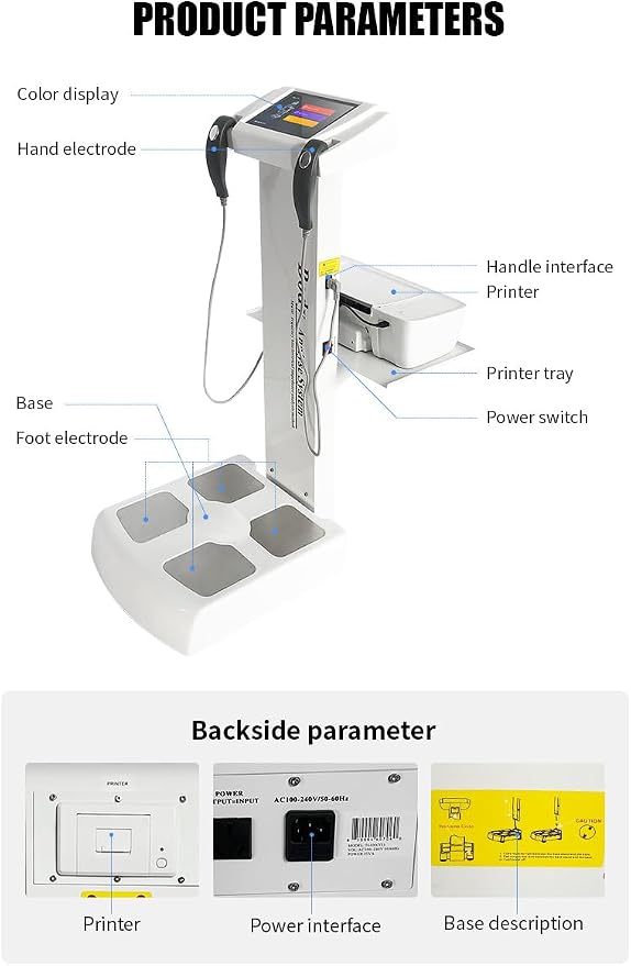 Body Fat Analyzer with Printer Human Body Composition Analysis Scanner with Muscle/Fat Analysis, Health Monitoring, Hydration Tracking & BMI Calculator for Home or Fitness Studio Use, White