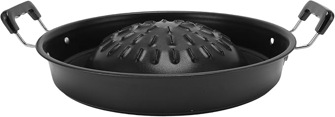 Asixxsix Thai Korean BBQ Grill Pan, Aluminum BBQ Grill Topper, 2 in 1 Non Stick Smoke Steak Grill Charcoal Pan Pork Hot Pot, Even Heating Barbecue Grill Plates, Camping BBQ Pan (30cm/11.81in Black)