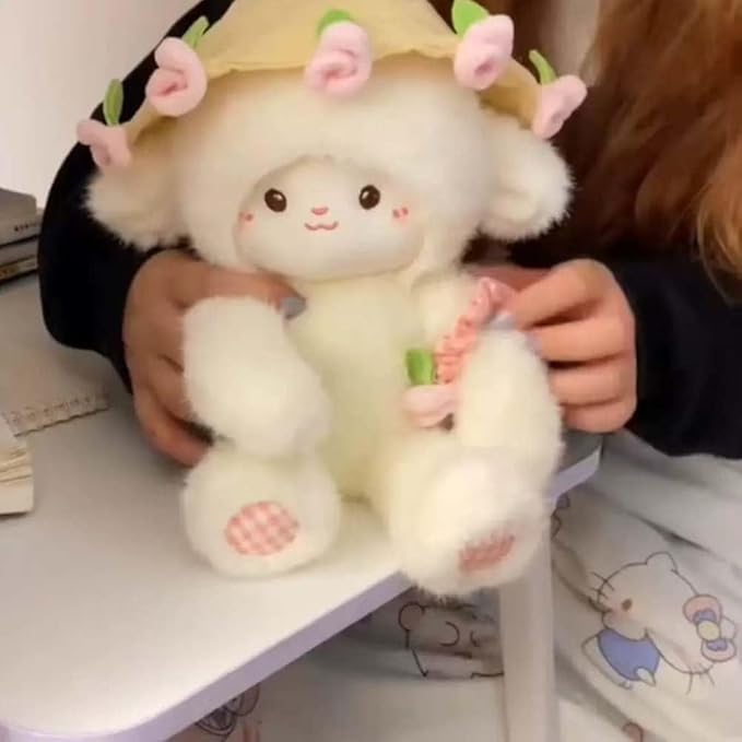 Baby Sheep Bouqet, Rose Bouquet Lamb Plush Toy, Hand Cute Stuffed Sheep with Flower, Emotional Support Animal Desk Decor, Soft Cuddly Pillow with Removable Hat (Purple,15.8 in)