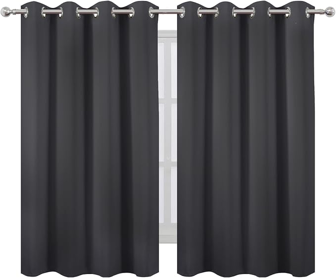 LEMOMO Dark Grey Thermal Blackout Curtains/52 x 54 Inch/Set of 2 Panels Room Darkening Curtains for Bedroom
