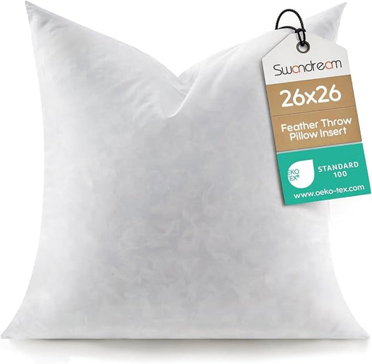 26x26 Feather Euro Throw Pillow Insert, Decorative Pillow Insert for Covers, Fuller Fit with Soft Support for Bed and Couch