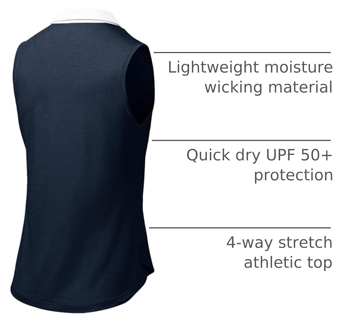 BGOWATU Women's Sleeveless Golf Polo Shirts Collared V Neck Tennis Tank Tops UPF 50+ Quick Dry Lightweight