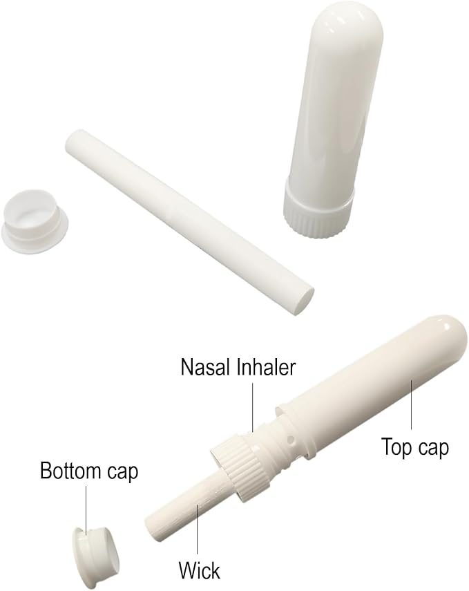 12 Pcs White Refillable Nasal Inhalers, Eco-Friendly PP Plastic Personal Aromatherapy Inhaler Sticks, Blank Essential Oil Inhaler Tubes for Travel, Office, Home, Gym - with Cotton Wicks