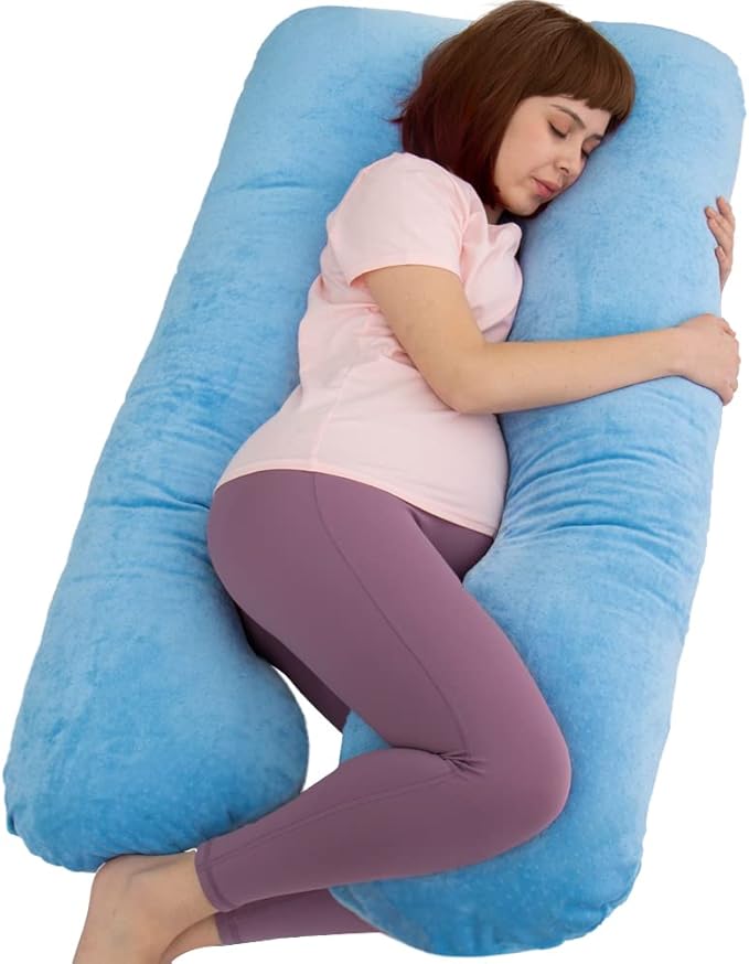 MOON PINE Pregnancy Pillow, U Shaped Full Body Pillow for Maternity Support, Sleeping Pillow with Cover for Pregnant Women (Blue)