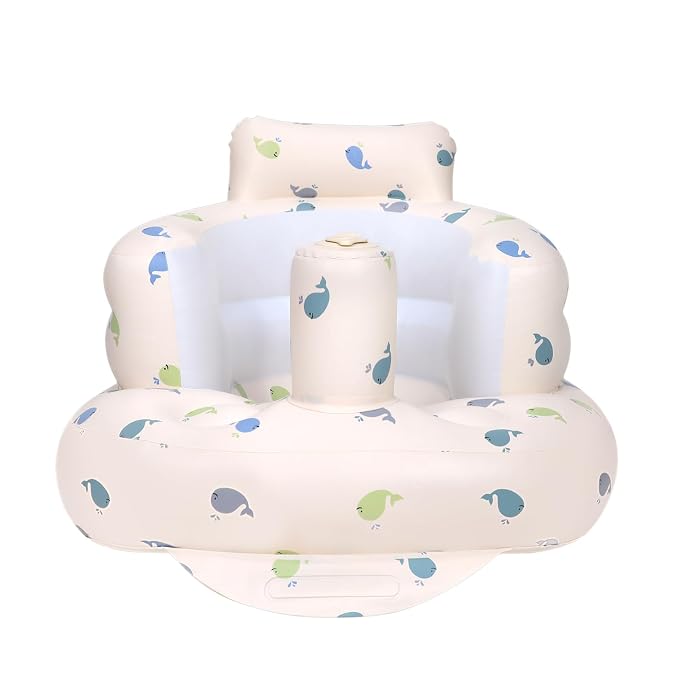 AirSwim Inflatable Baby Chair, Inflatable Baby Seat for Babies 3 Months and Up, Summer Blow Up Chair with Built in Air Pump, Bumbo Seat for Learning to Sit, Palying, Camping, Whale
