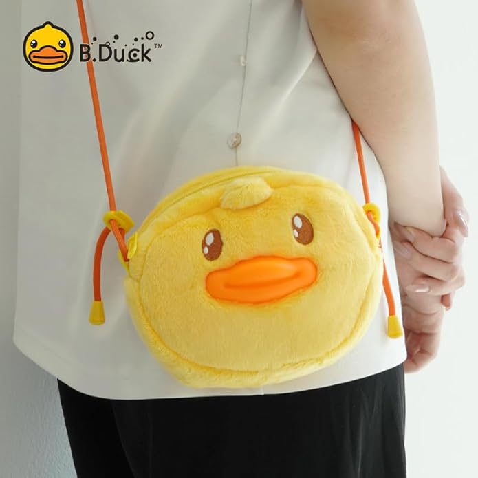 B.DUCK Plush Purse Crossbody Bags Kawaii Handbag with Zipper Cute Duck Shoulder Bag Coin Wallet Toy Purse for Gifts