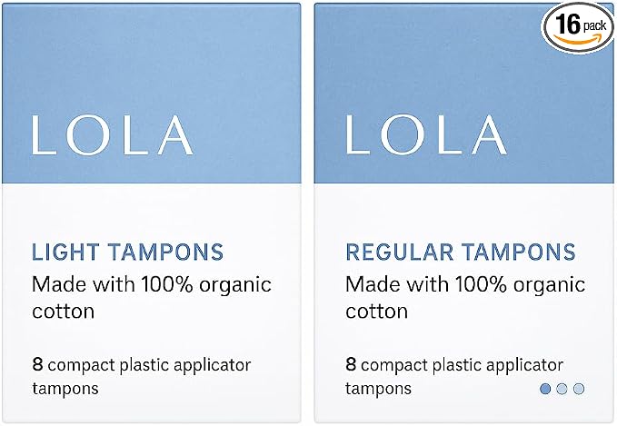 LOLA Organic Cotton Tampons,16ct (8 Regular & 8 Light), Period Feminine Hygiene Products, HSA FSA Approved Products Feminine Care