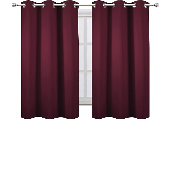 LEMOMO Burgundy Red Blackout Curtains 34 x 54 Inch Length/Set of 2 Curtain Panels/Thermal Insulated Room Darkening Blackout Curtains for Bedroom