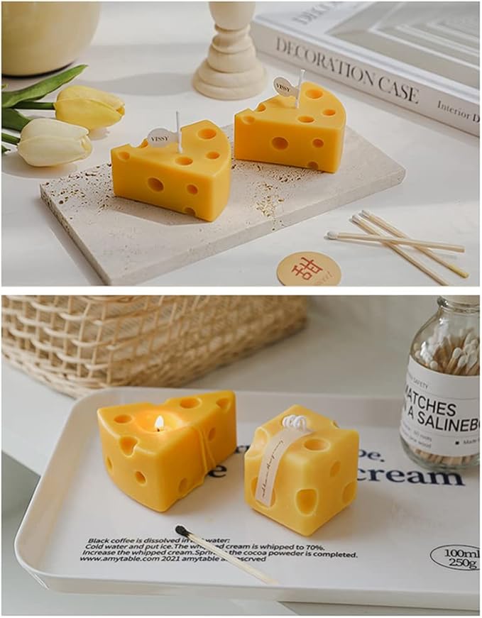 2PACK Cheese Shaped Scented Candle, Aroma Soy Wax Decorative Candlefor Photo Prop Birthday Wedding Holiday Party Gift,for Meditation Stress Relief Bath Yoga