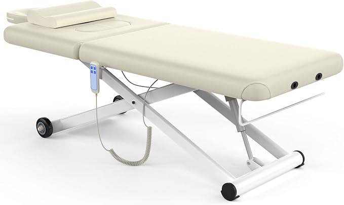 Dolonm Electric Massage Table, Heavy Duty Electric Lift and Electric Backrest 2 Motor Adjustable for Treatment/Medical Spa/Facial Bed/Beauty Bed/Massage Beds and More - 31.2 Wide x 75 Long, White