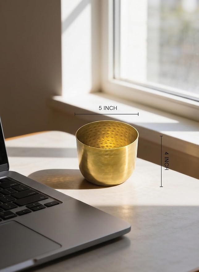 Serene Spaces Living Antique Brass Look Gold Hammered Pots: Stylish Indoor Planter, Decorative Accent for Potted Plants, Gold Flower Vase for Wedding, Extra Small, Set of 12